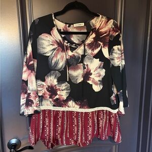 Eesome Floral Black and Red Blouse